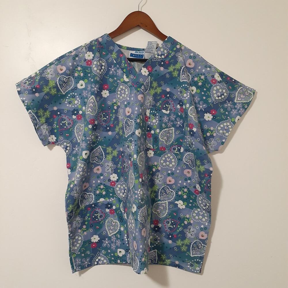 MHD Scrubs Floral Print Scrub Top Size XL 18W Cotton Blend Pockets